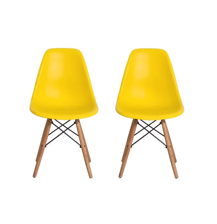 Conjunto 2 Cadeiras Eames Eiffel Com Pés De Madeira Amarela BV Magazine