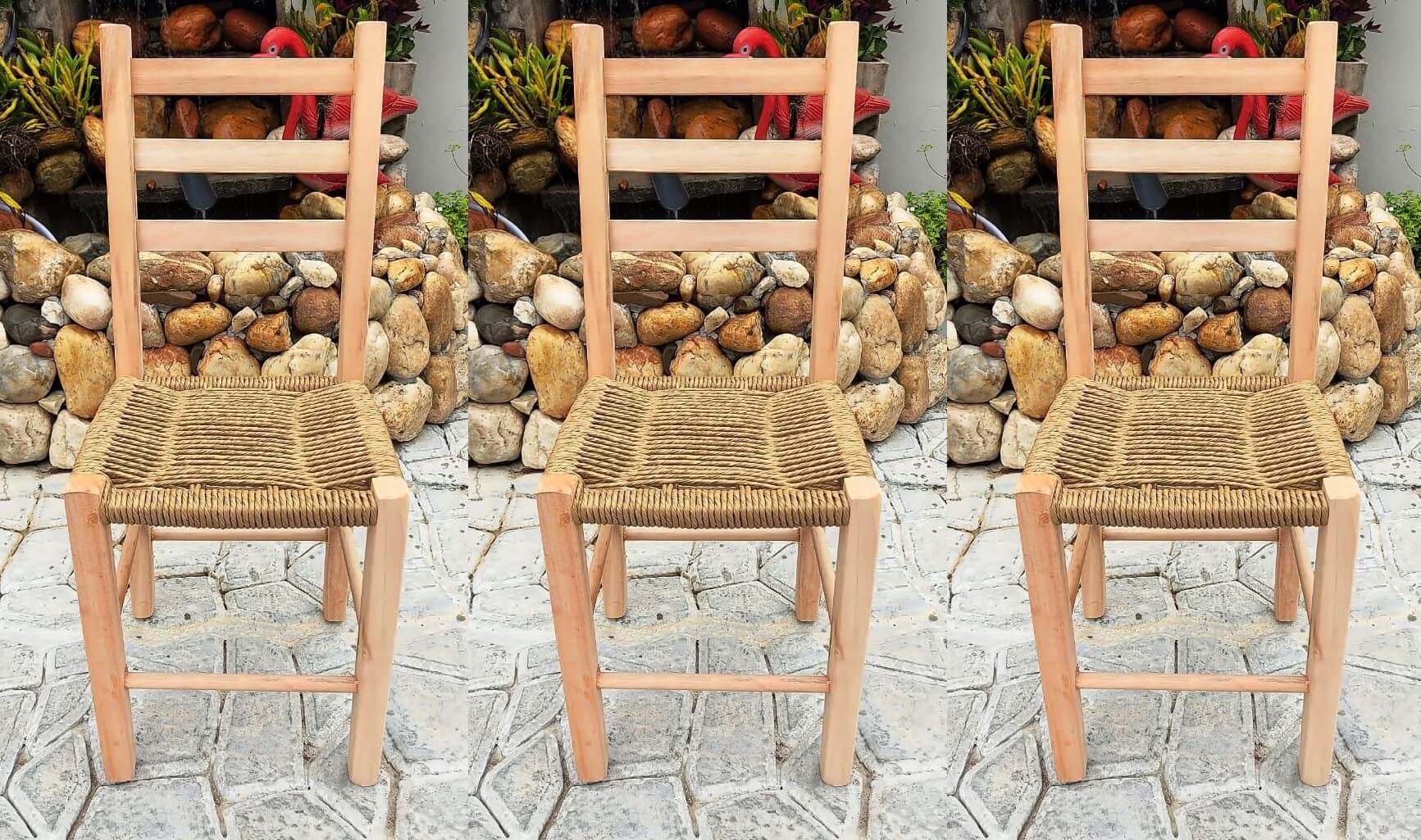 Kit 3 Cadeiras Com Assento De Palha Sem Pintura De Madeira Maciça Bela Móveis