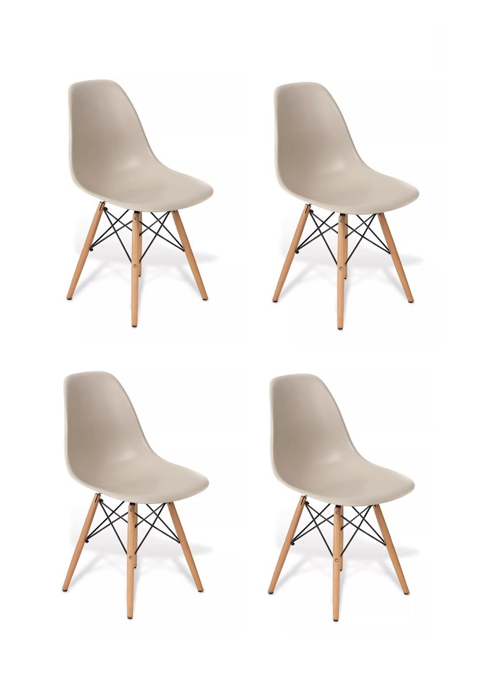 Conjunto 4 Cadeiras Eames Eiffel Com Pés De Madeira Bege BV Magazine
