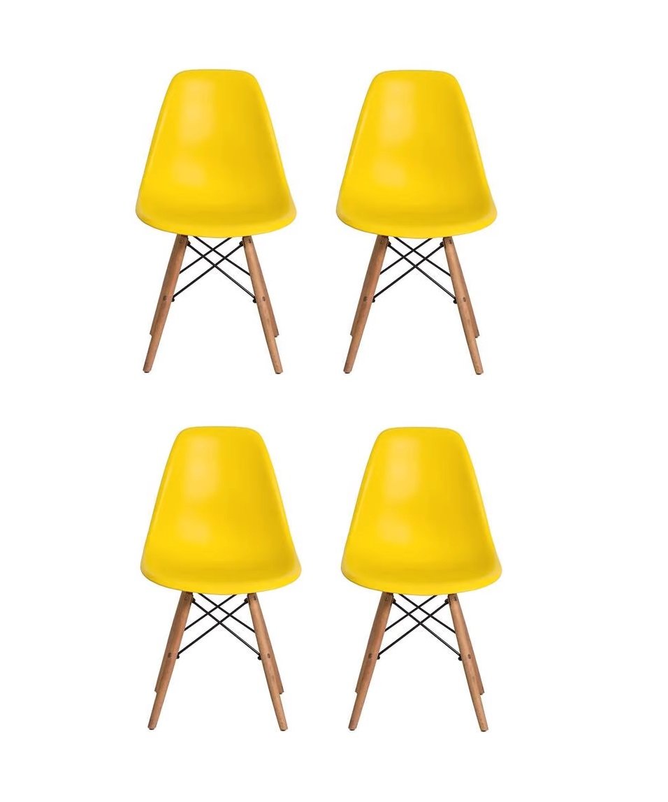 Conjunto 4 Cadeiras Eames Eiffel Com Pés De Madeira Amarela BV Magazine
