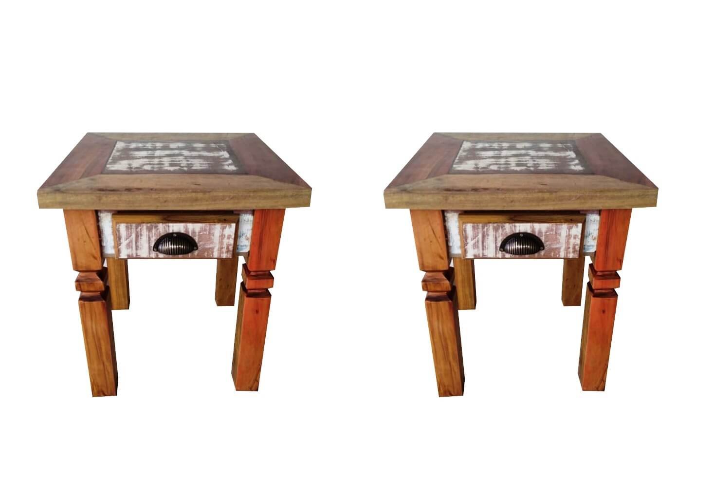 Kit com 2 mesas de cabeceira de madeira de demolição móveis rústicos divecchio