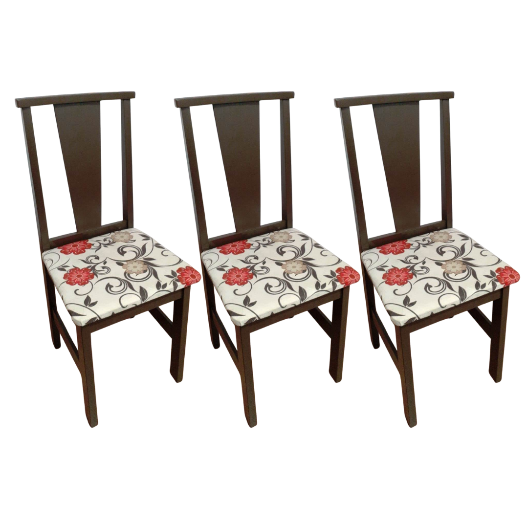Kit 3 Cadeiras Cor Tabaco Com Assento De Tecido Floral De Madeira Móveis SeA