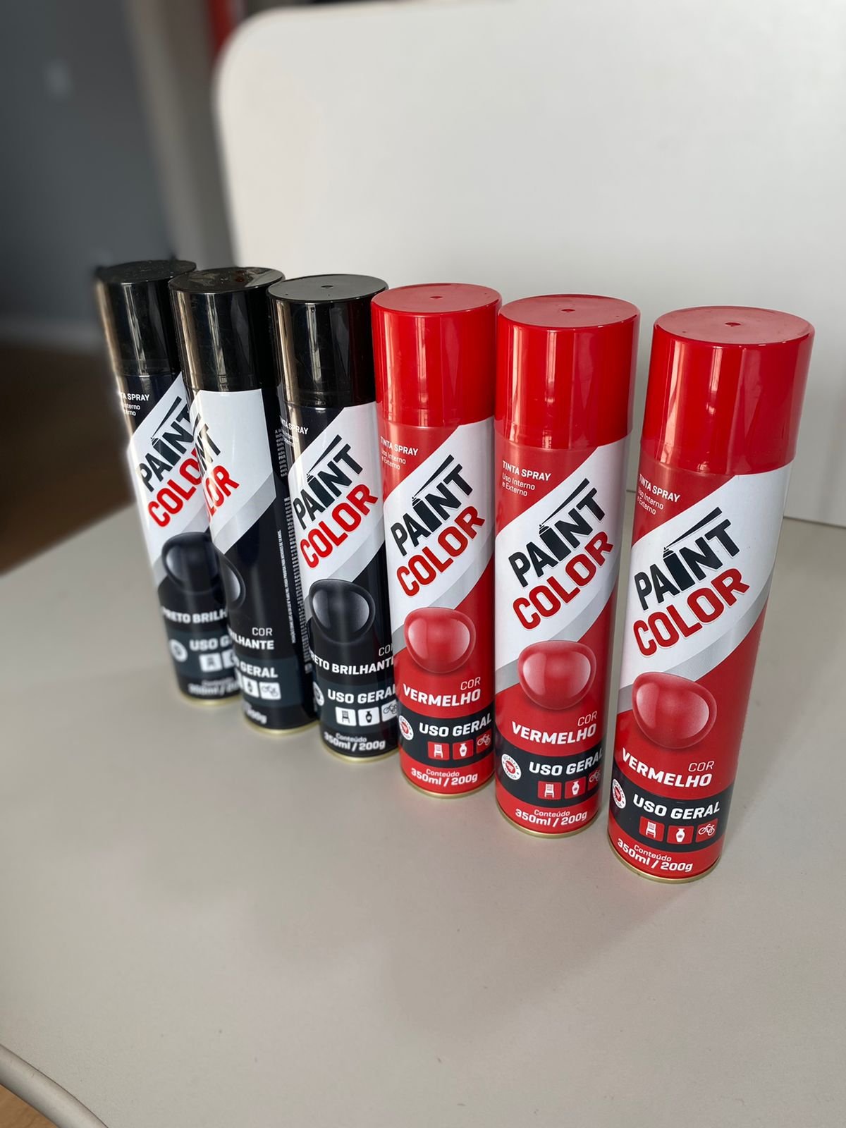 Tinta Spray Vermelho e Preto PaintColor 350ml - 6 Unidades