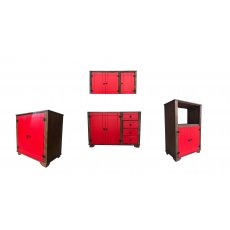 Kit Cozinha Com 4 Peças E Detalhes Em Vermelho De Madeira Maciça Móveis Rio Negrinho