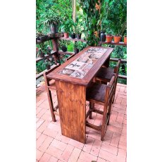 Bancada Detalhes Em Azulejo Com 4 Banquetas De Madeira Maciça Móveis Rústicos Bento