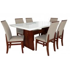 Jogo De Mesa Roma C/ Tampo Laqueado Branco + 6 Cadeira Veneza Tradição