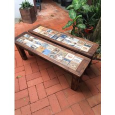 Kit Com 2 Bancos 1,20m De Madeira Maciça Com Detalhes Em Azulejos Móveis Rio Negrinho