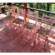 Kit 4 Cadeiras Com Assento De Palha Sem Pintura De Madeira Maciça Bela Móveis