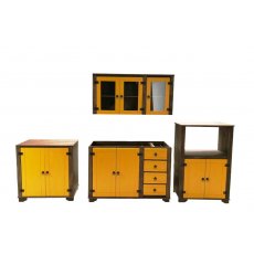 Kit Cozinha Com 4 Peças E Detalhes Em Amarelo De Madeira Maciça Móveis Rio Negrinho