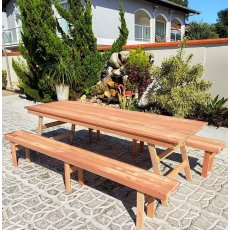 Mesa De Churrasco 3 Metros Com 2 Bancos 100% Eucalipto Ms Móveis / Móveis Hanna