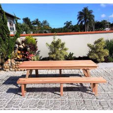 Mesa De Churrasco Com 2 Bancos 2,5 Metros 100% Eucalipto Ms Móveis / Móveis Hanna