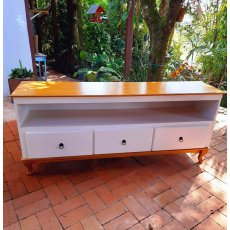 Rack Com 3 Gavetas 1,55m Branco De Madeira Maciça Móveis Rio Negrinho