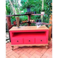 Rack 3 Gavetas Vermelho Pé Luis Xv Madeira Rio Negrinho