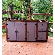 Balcão De Pia 1,60m Detalhes Em Cinza De Madeira Maciça Móveis Rio Negrinho