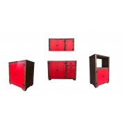 Kit Cozinha Com 4 Peças E Detalhes Em Vermelho De Madeira Maciça Móveis Rio Negrinho