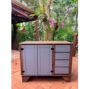 Balcão De Pia 2 Portas E 4 Gavetas Com Detalhes Em Cinza De Madeira Maciça Móveis Rio Negrinho