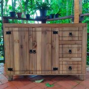 Balcão 87x1,20x50 2 Portas 3 Gavetas Tampo Madeira Maciça Móveis Rio Negrinho