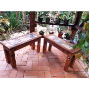Kit Com 2 Bancos 0,80m Plus De Madeira Maciça Com Detalhes Em Azulejos Móveis Rio Negrinho