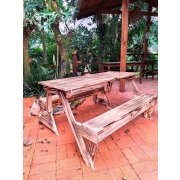 Banco Que Vira Mesa 1,50m De Madeira Maciça Com Pintura A Base De Cera Bv Magazine