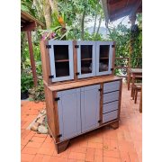 Kit aéreo + balcão de pia com detalhes em cinza de madeira maciça móveis rio negrinho