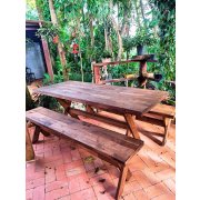 Mesa Com 2 Bancos 1,90m De Madeira Maciça Móveis Rústicos Adelin
