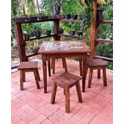 Jogo De Mesa Com 4 Banquetas 0,80m Com Detalhes Em Azulejos Móveis Rio Negrinho