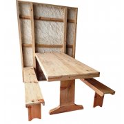 Mesa De Parede Com Dois Bancos Dobrável 1,5m Sem Pintura De Madeira Maciça Bv Magazine