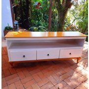 Rack Com 3 Gavetas 1,55m Branco De Madeira Maciça Móveis Rio Negrinho