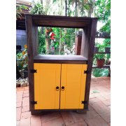 Balcão Multiuso Forno/Micro Com Detalhes Em Amarelo De Madeira Maciça Móveis Rio Negrinho